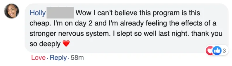 Comentário de Holly no Facebook sobre o programa